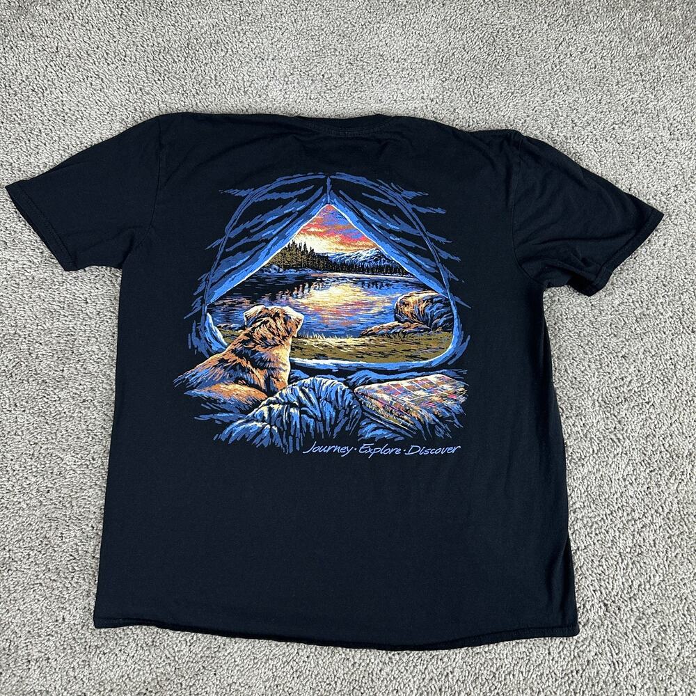 Jeep Shirt Mens XL Black Blue Dog Camping Journey Explore Discover JedCo